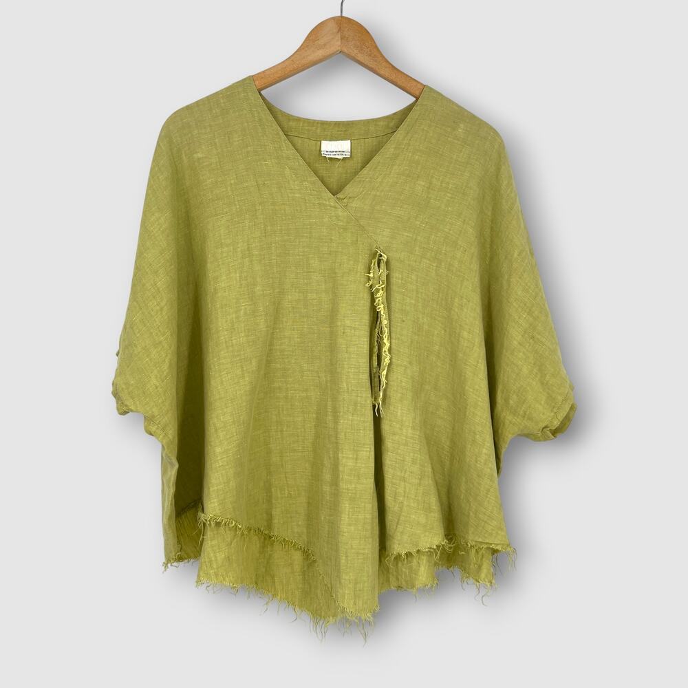 Click Linen Blend Green Frayed Hem Tunic Top Size Medium